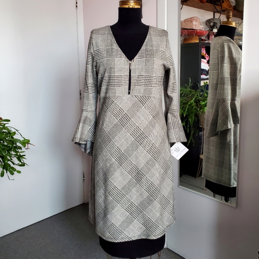 Papillon Blanc houndstooth dress sz L